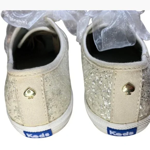 Keds by Kate Spade Champion Glitter Sneakers White Sheer Ribbon Laces Size 7 EUC - Picture 7 of 12